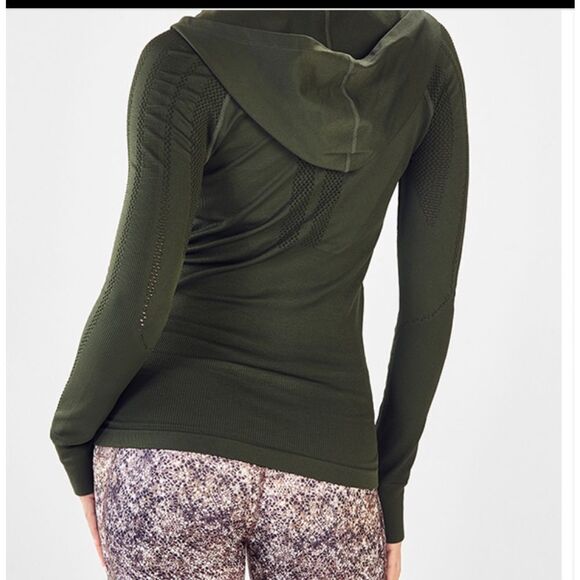 Fabletics Kiley Seamless Hooded Jacket, Dark Olive - Picture 3 of 10